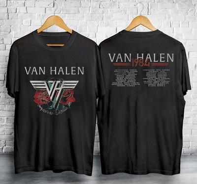 T-shirt de concert musical vintage Van Halen 1984 Barbed Wire & Roses Tour T-shirt unisexe