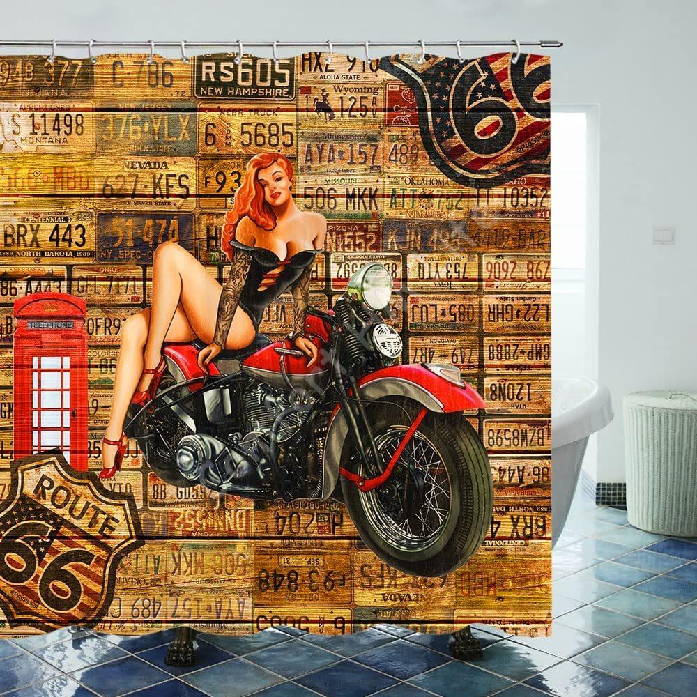 Polyester Fabric Waterproof Shower Curtain Set with 12 Plastic Hooks Home Decorative Bath Curtains US Route 66 Sign 72x78 Inches