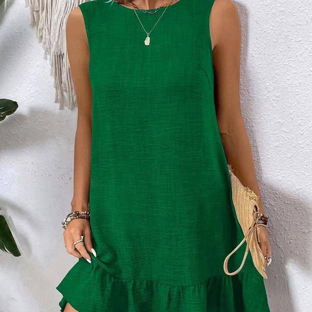 

Весна и лето, новая юбка на шнуровке с оборками по краю, повседневное платье без рукавов для женщин XL зелёный