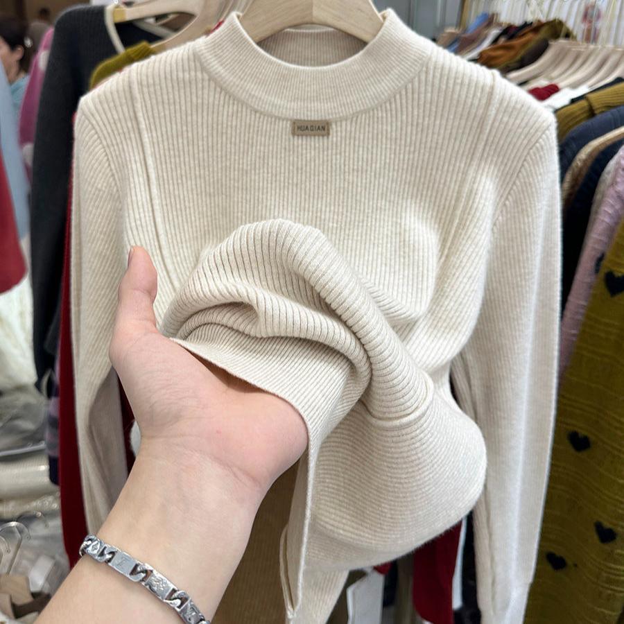 Versatile Women's Sweater Autumn and Winter Half-high Collar Knitted Top Large Size Base Shirt Trendy