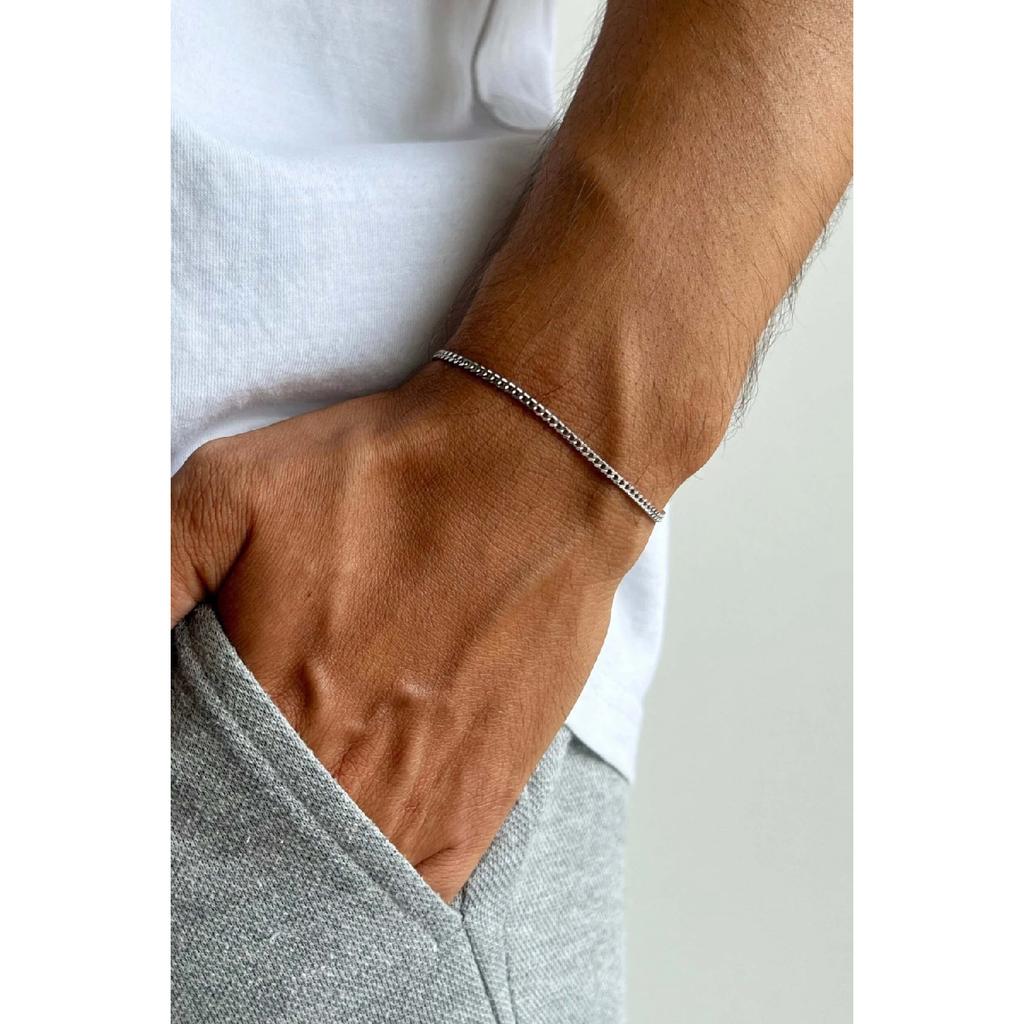 Anlaufgeschütztes, ultradünnes, klassisches Unisex-Stahlarmband mit Kette aus Silber