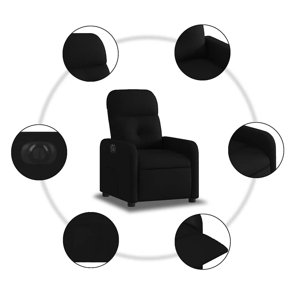 Vidaxl Electric Recliner Armchair, Black, Fabric Upholstered