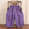 Pantaloni Larghi a Gamba Dritta Corti Tessuto Colorato Cotone e Lino Primavera Larghi Artistici Comodi con Caduta Casual da Donna