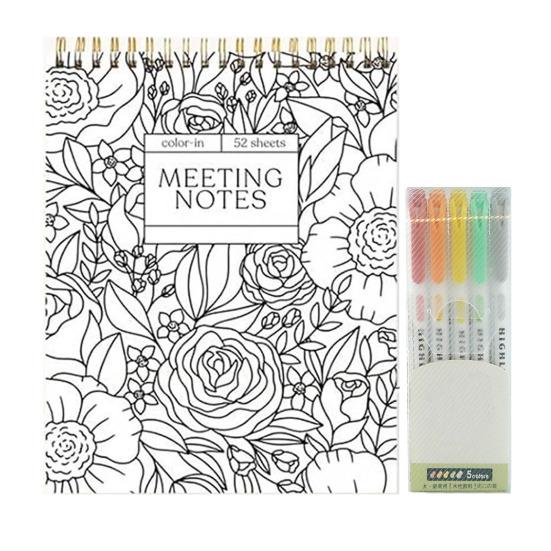 Color-In Spiral Notebook And Daily Planner Meeting Notes Coloring Book Floral