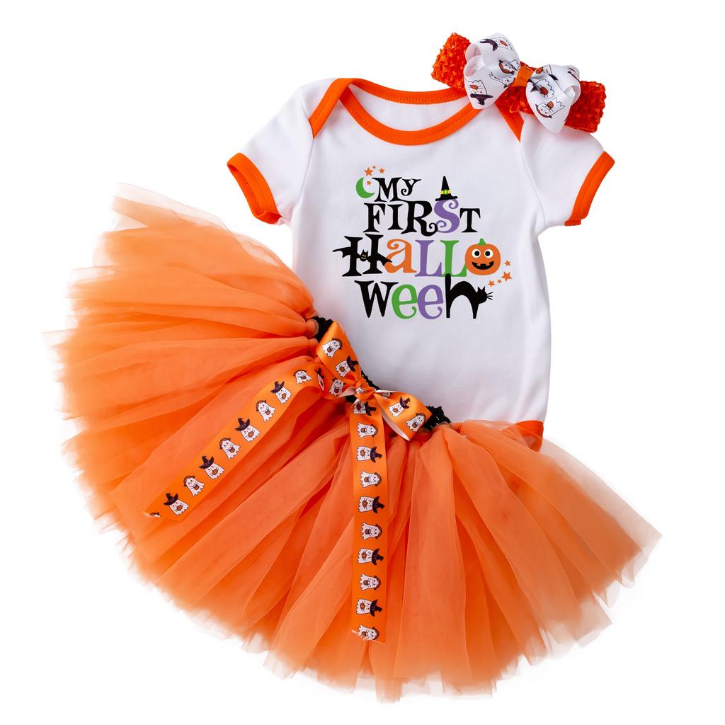 Baby Girls Kids Skirts Set 3PC Romper+Skirts+Headband Halloween Outfits