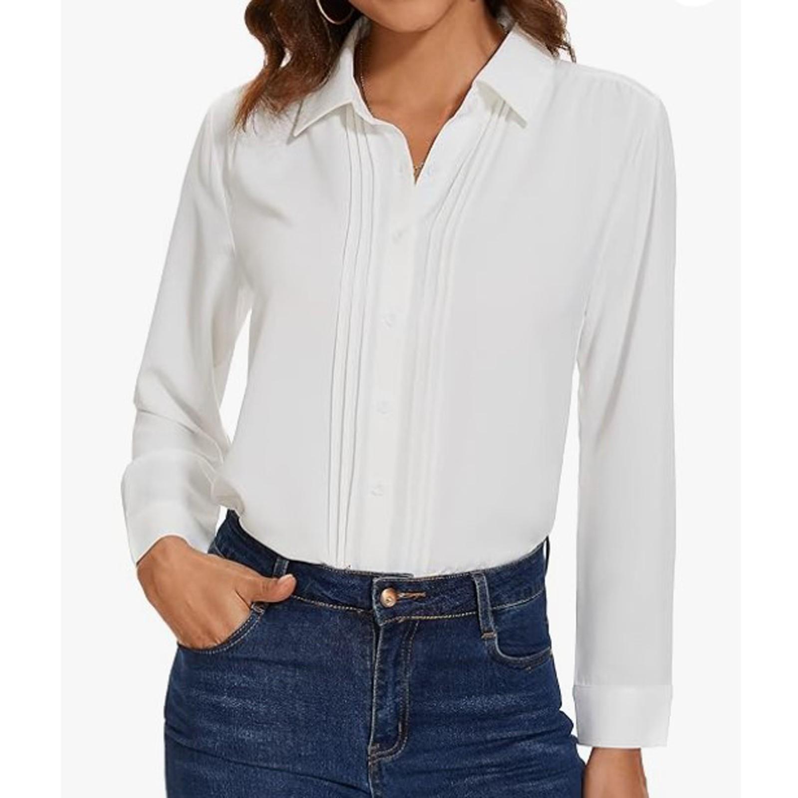 

Женская свободная повседневная однотонная рубашка с длинными рукавами и пуговицами на лацканах, модная рубашка с длинными рукавами XL белый