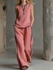 European Style V-Neck Sleeveless Top with Black Trim & Color Blocking, Paired with Simple High-End Wide-Leg Pants - 2026 Summer Collection