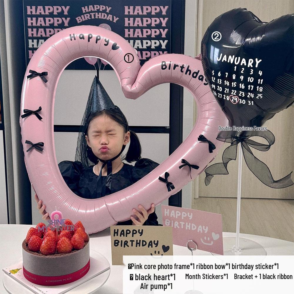 Pink Heart Cutout Balloon Photo Frame for First Birthday & Milestone Celebrations