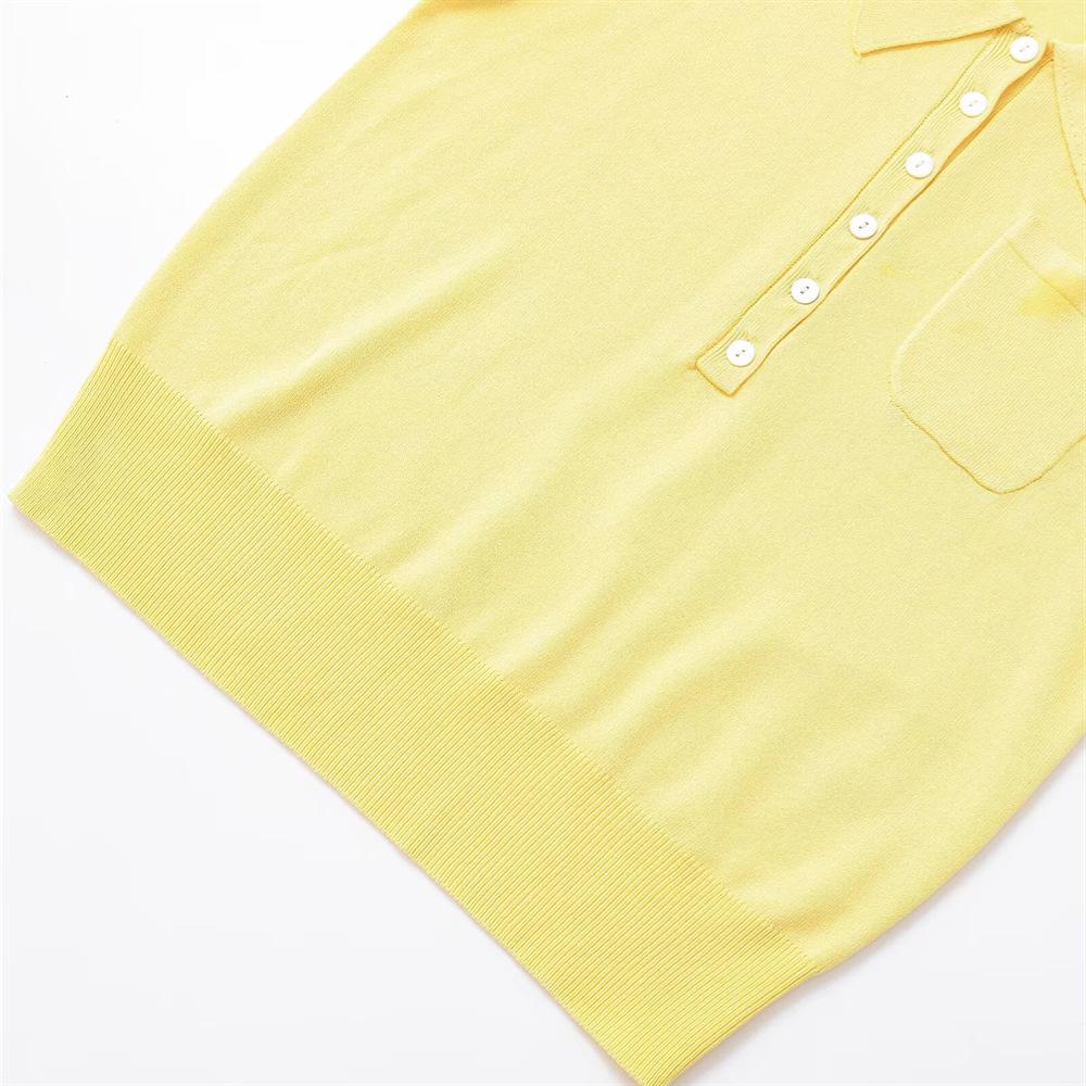 2025 Spring Women's POLO Collar Short-Sleeve Knit Pullover with Pocket