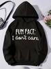 WeStyle Hub Fall/Winter Valentine'S Day Fun Print Hoodie (1-pack) "Fun Fact: I Don't Care" Pattern Pullover Sweatshirt, Loose Fit,
