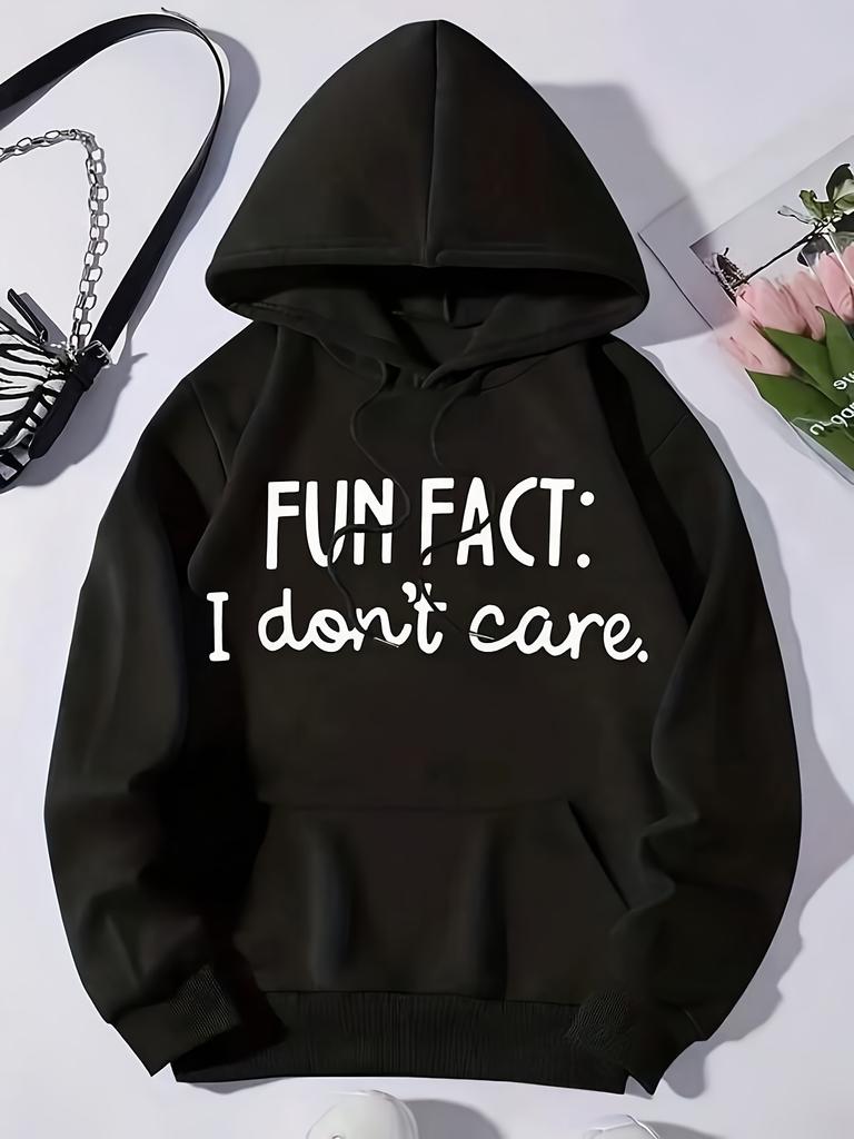 WeStyle Hub Fall/Winter Valentine'S Day Fun Print Hoodie (1-pack) "Fun Fact: I Don't Care" Pattern Pullover Sweatshirt, Loose Fit,