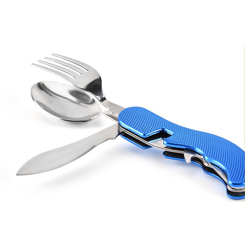 Ensemble de vaisselle d'extérieur 4 en 1, fournitures de cuisine de Camping, cuillère en acier inoxydable, Kits de poche pliables, pique-nique à domicile, randonnée, outils de voyage