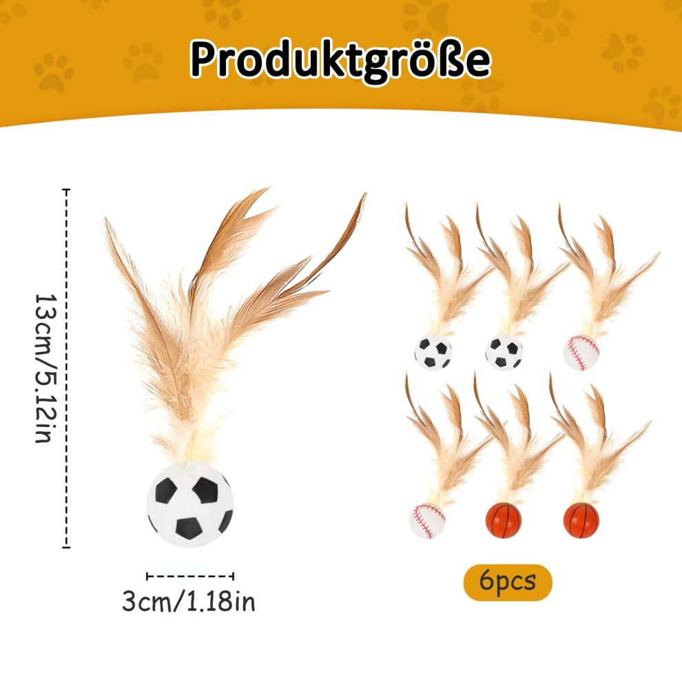 IHONYI 6 Pieces Bouncy Cat Toy with Feathers, Colourful Jumping Ball for Active Cats, Small Animal Toy, Bouncy Ball for Cats