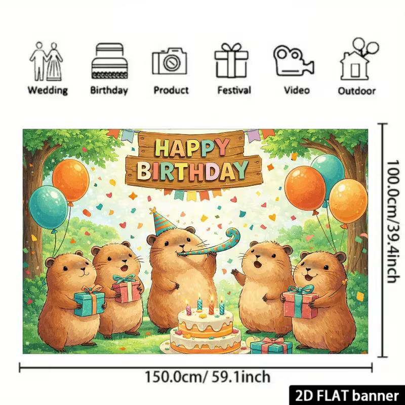 2D Capybara Happy Birthday Backdrop Outdoor Party Photography Background