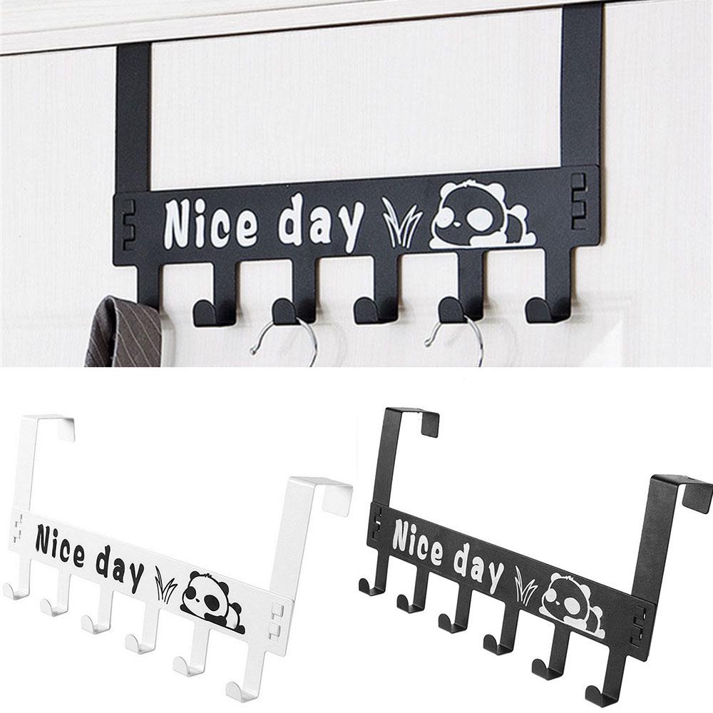 Door Hook Hanger 6 Hooks Punch Free For Coats Hats Scarves Towels Carbon Steel 1pc