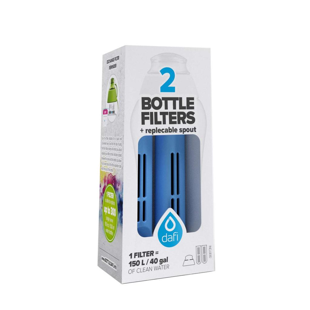 DAFI Water Filter for Water Filter Bottles, Activated Carbon Filter, 2 Cartridges + 1 Cap [Japan Specification, Official Japanese Product] (Sky Blue)