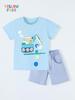 European Style Boys' Summer 2-Piece Cartoon Print Set with Round Neck and Short Sleeves