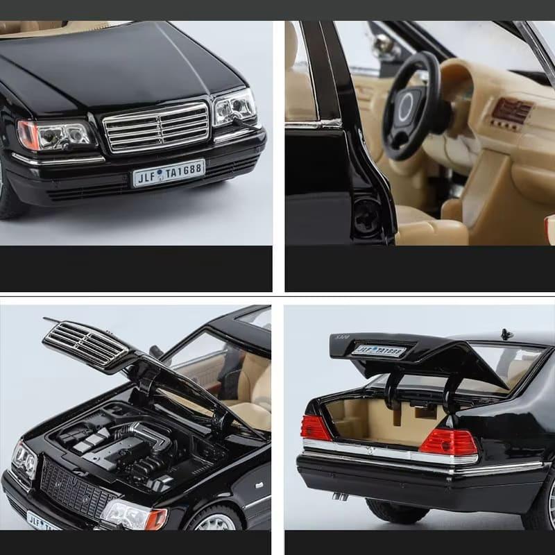 1:24 Mercedes-Benz W140 320SEL Klassisk bil Legering Bilmodell Lyd og lys Trekk tilbake Barnelekesamling Trendy ornamenter Gutter Bursdagsgave