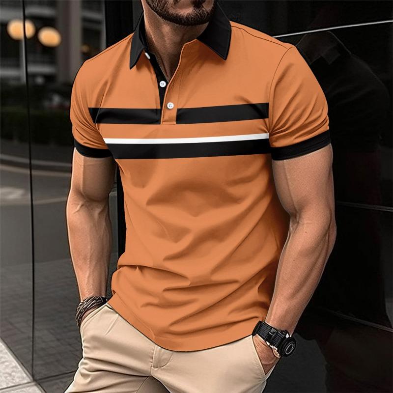Men's Striped Color Block Short Sleeve Polo Shirt Casual Golf Top