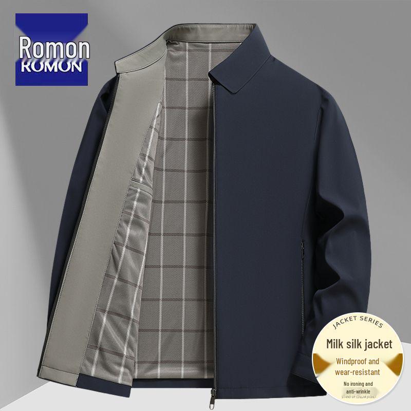 Romon 2026 Men's Autumn Solid Color Casual Business Jacket with Turn-down Collar