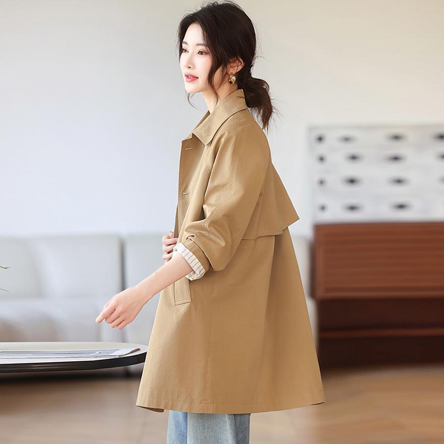 Spring and Autumn new Korean version loose single-breasted medium and long trench coat fashion polo collar slim jacket top women