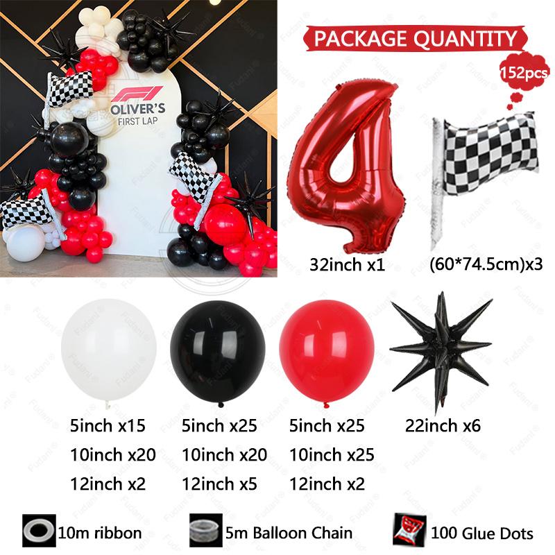152Pcs Race Car Theme Balloon Garland Arch Kit Red Black White Latex Balloons Boy's Birthday Party Baby Shower Decoration Gift