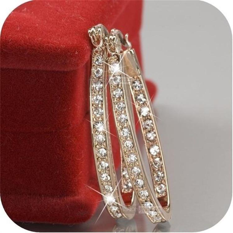 Squisiti Orecchini da Donna in Argento Sterling 925 Placcato Oro Gemma Naturale Diamante Orecchini a Cerchio Gioielli Matrimonio Fidanzamento