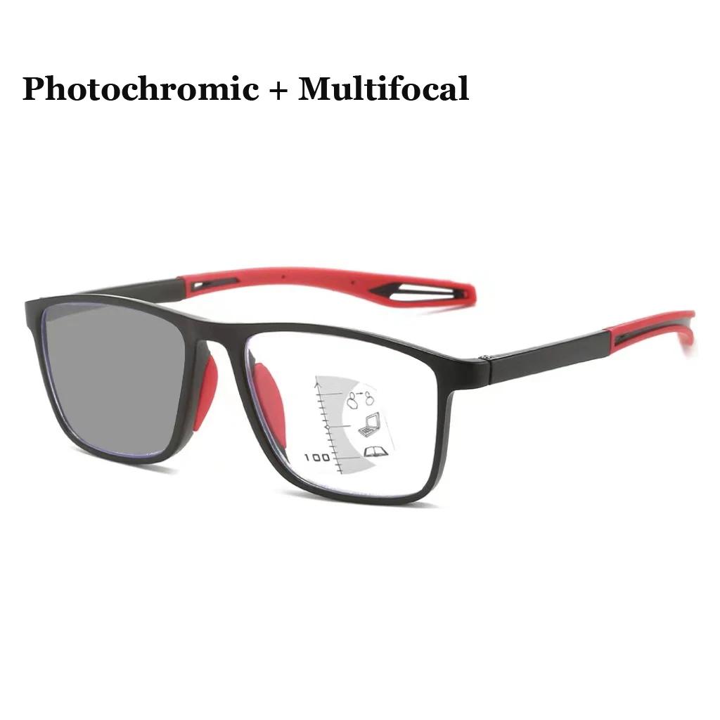 Photochromic Multifocal Reading Glasses Anti-blue Light Presbyopia Eyeglasses Outdoor Sport Unisex Ultralight Diopter Eyeglasses