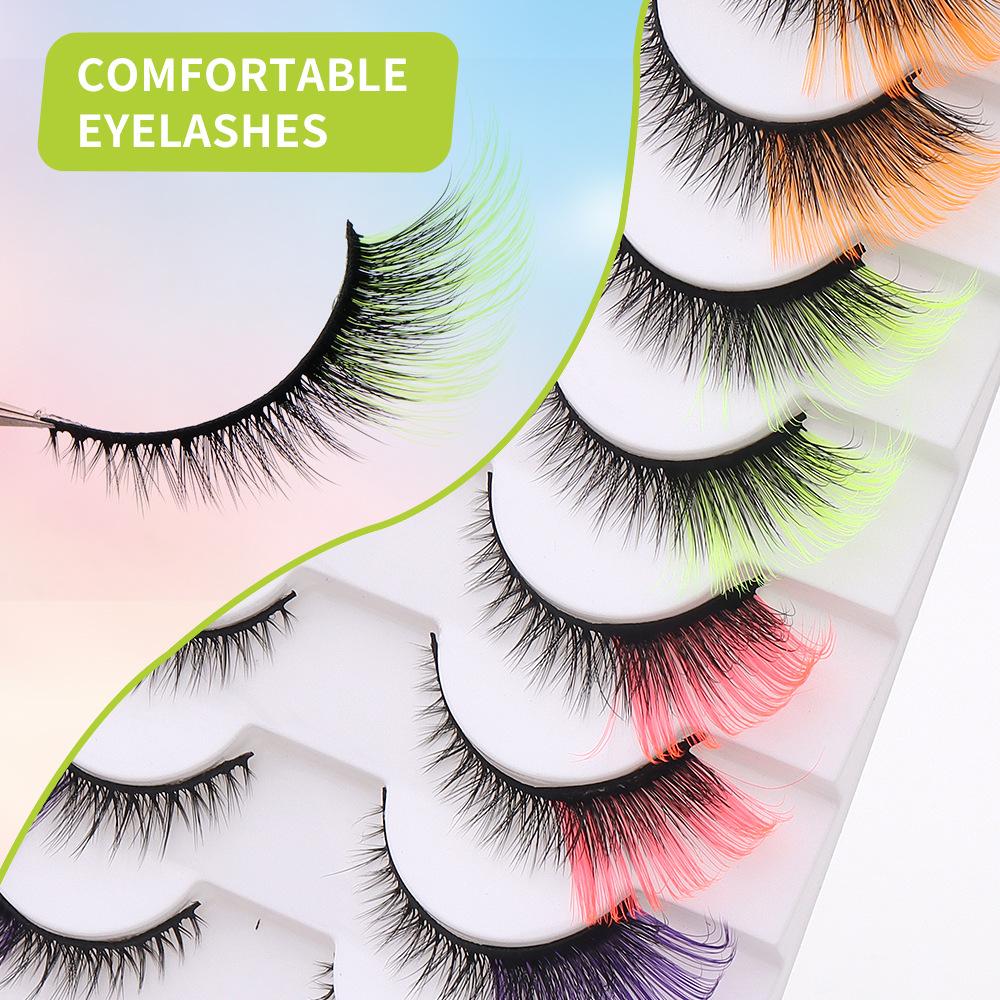 10 Pairs False Eyelashes, Colored Cat Eye Lashes with Black Band, Dramatic Volume Lashes for Party