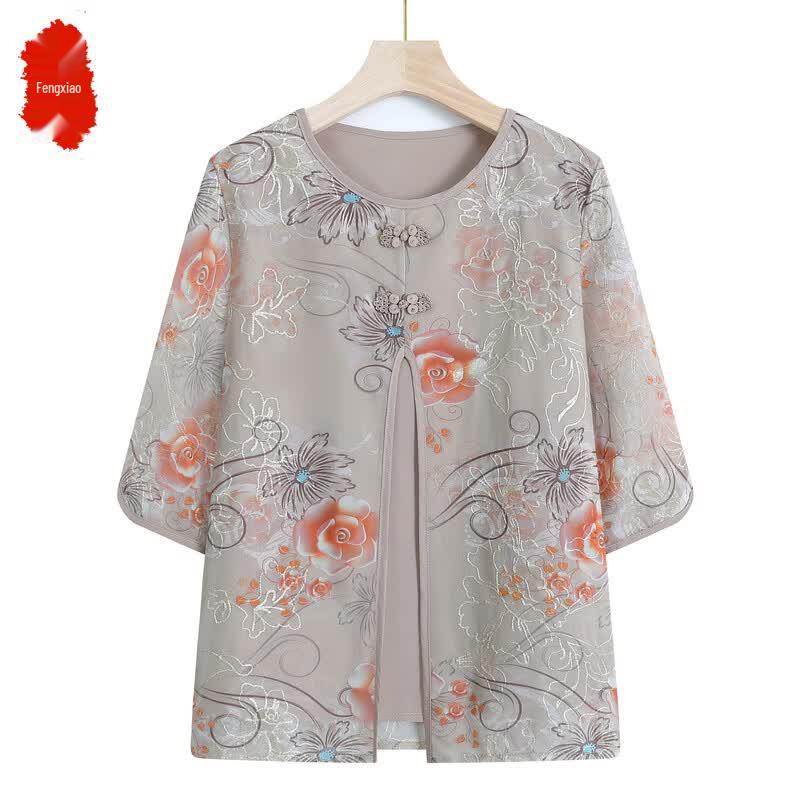 Women s Floral Print Summer T-Shirt for Middle-Aged & Elderly XL