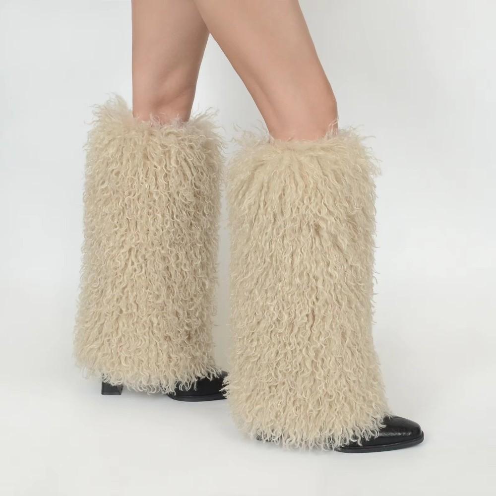 Fashion Faux Fur Curly Furry Leg Warmers 40cm Solid Color Long Tube Sock Kawaii Thickened Knee High Girls Socks Daily Use