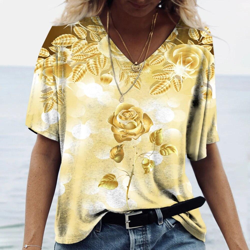 Dámské tričko Letní výstřih do V Módní krátký rukáv Topy Oblečení pro dívky Trička Oversized Harajuku Oblečení Párty Ležérní Blůza