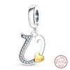 925 Silver Charm Beads Classic Gold Heart-Shaped 26 Letters Pendant For Bracelet DIY Charm Birthday Jewelry