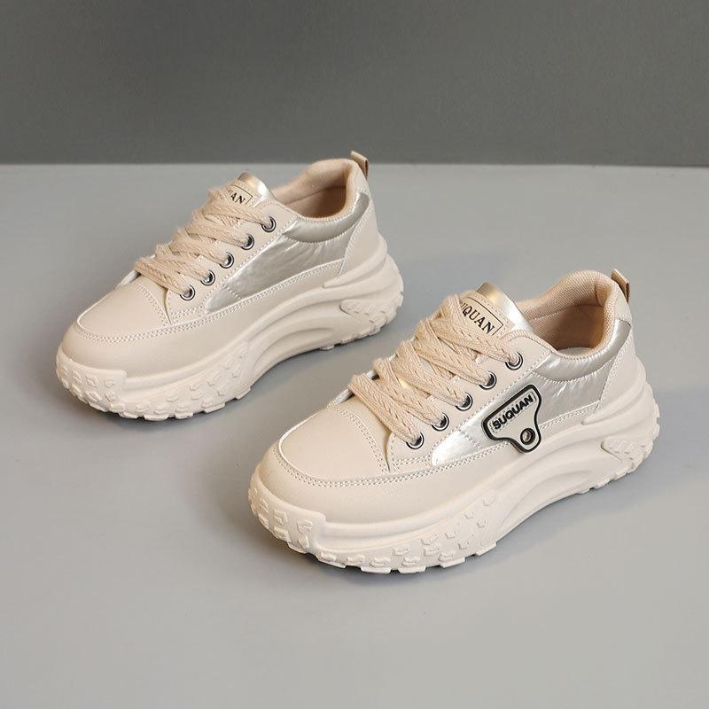 

K new color matching thick-soled leather sneakers heightening shoes student dad shoes 35 хаки