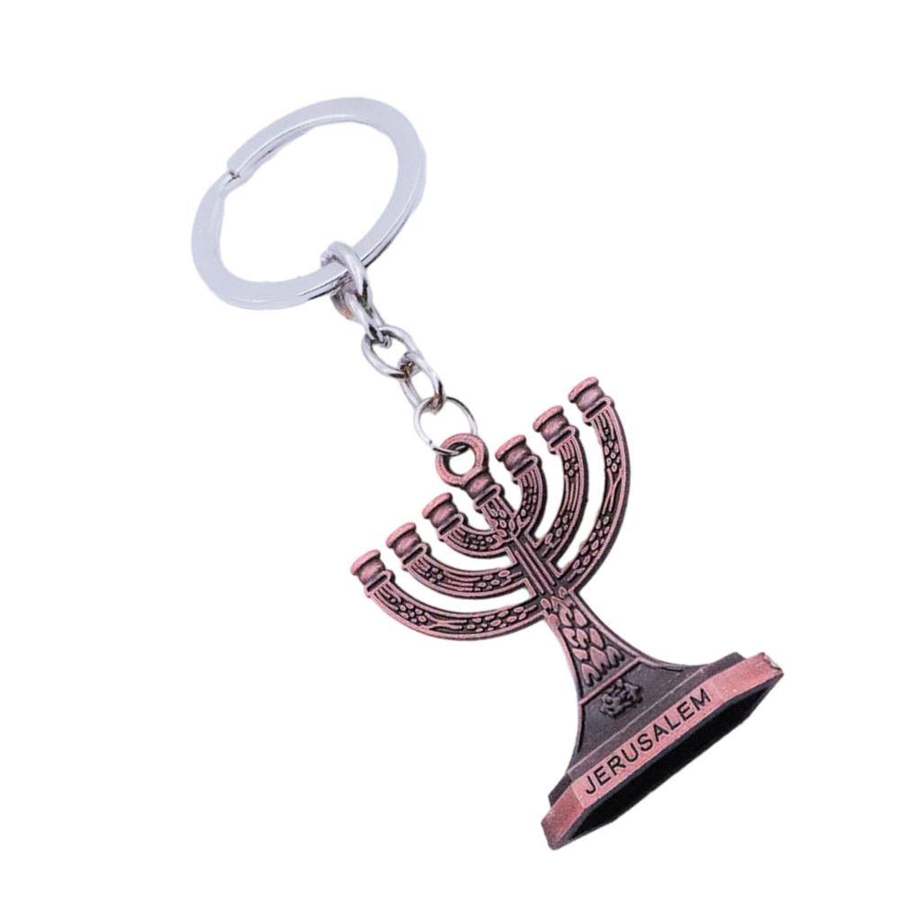 Jødisk Nøkkelring for Hanukkah-feiring Sinklegering Jerusalem Lysestake Jødisk Symbolikk Menorah Form