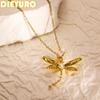DIEYURO 316L Stainless Steel Hollowed Out Animal Dragonfly Zircon Pendant Necklace For Women New Trend Fashion Neck Jewelry Gift