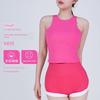 Export Spring and Summer Double-Layer Round Neck Sleeveless Cloud Soft Vest Women's Gym Stretch Slim Looking Yoga Outwear Sports Tops