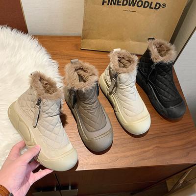 Women's Winter Chunky Platform Snow Boots With Zipper Non-Slip Ankle Booties Shoes With Faux Fur Lining Comfort Warm Plush Lined Short Boots for Women