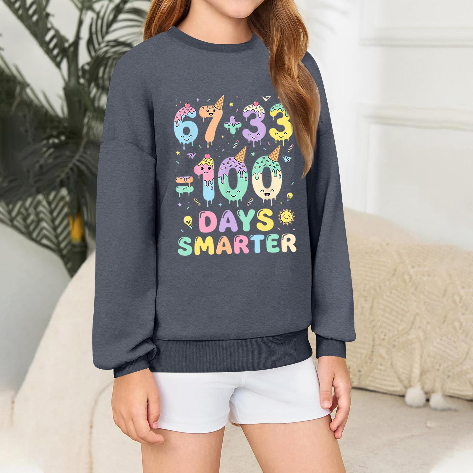 Children s Long-sleeved Loose-fitting Pullover Top With Letter Print 100