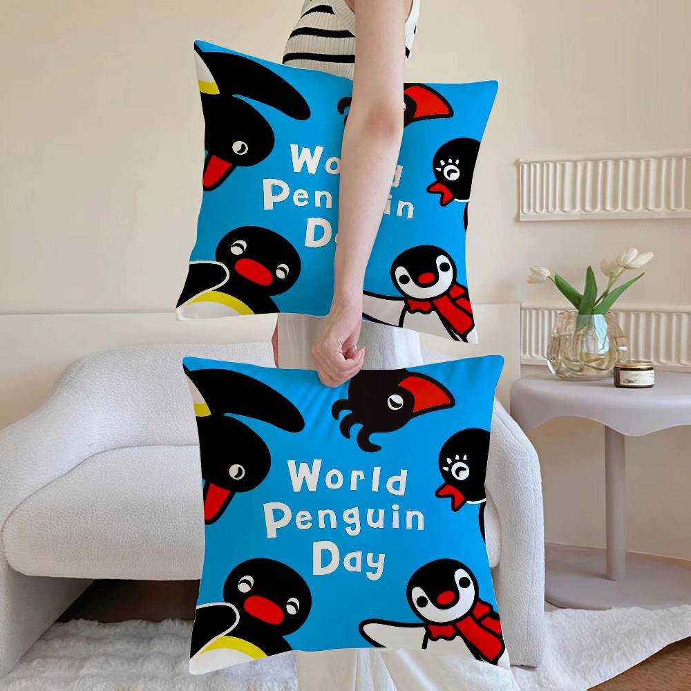 Cute P-Pingu Pillow Case Sofa and Living Room Decorative Cushion Covers Dust-proof and Mite-proof Invisible Zipper