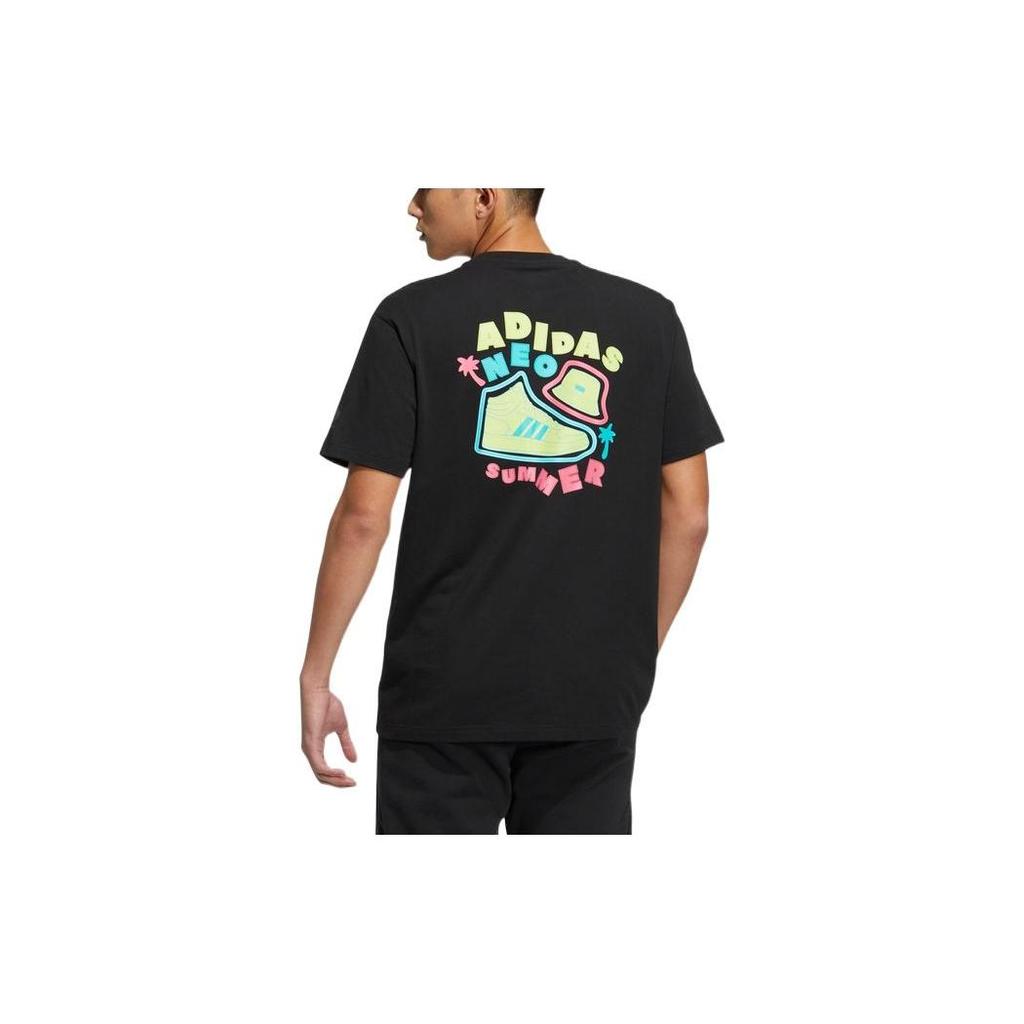 adidas Neo Kreskówkowy Nadruk Literowy Casualowy T-shirt z Okrągłym Dekoltem Unisex Top Czarny HS8852