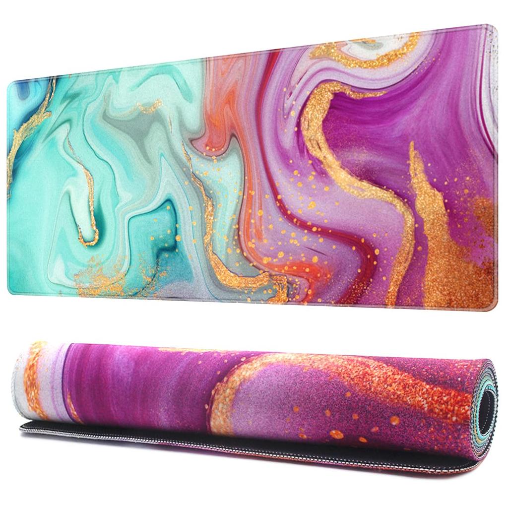 Benvo Extra Large Waterproof Gaming Mouse Keyboard Pad with Rubber Mouse Washable Surface for Comfortable Marble Purple and Green Design Pad, 9040cm,