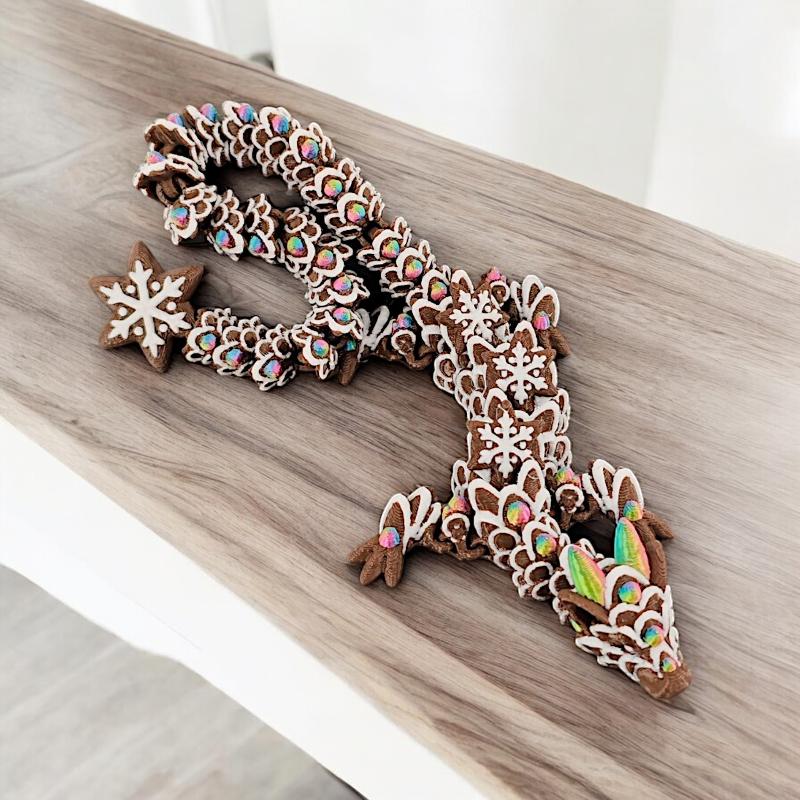 Creative 3D Printing Christmas Cookie Dragon Snowflake Dragon Model Joints Movable Children Toy Gift Home Office Ornaments Decor