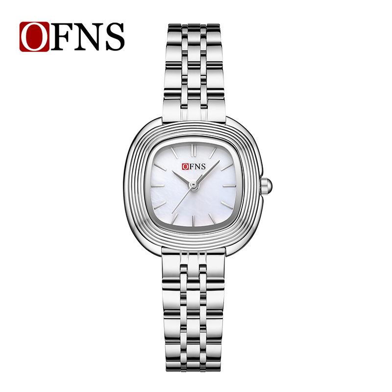 OFNS Women's Fashionable Lightweight Waterproof Quartz Watch with Small Leather Strap and Square Dial