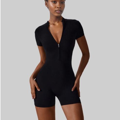 

Women s Color Zippered Open Necked Tight And Elastic Three Piece Jumpsuit Yoga Suit S чорний