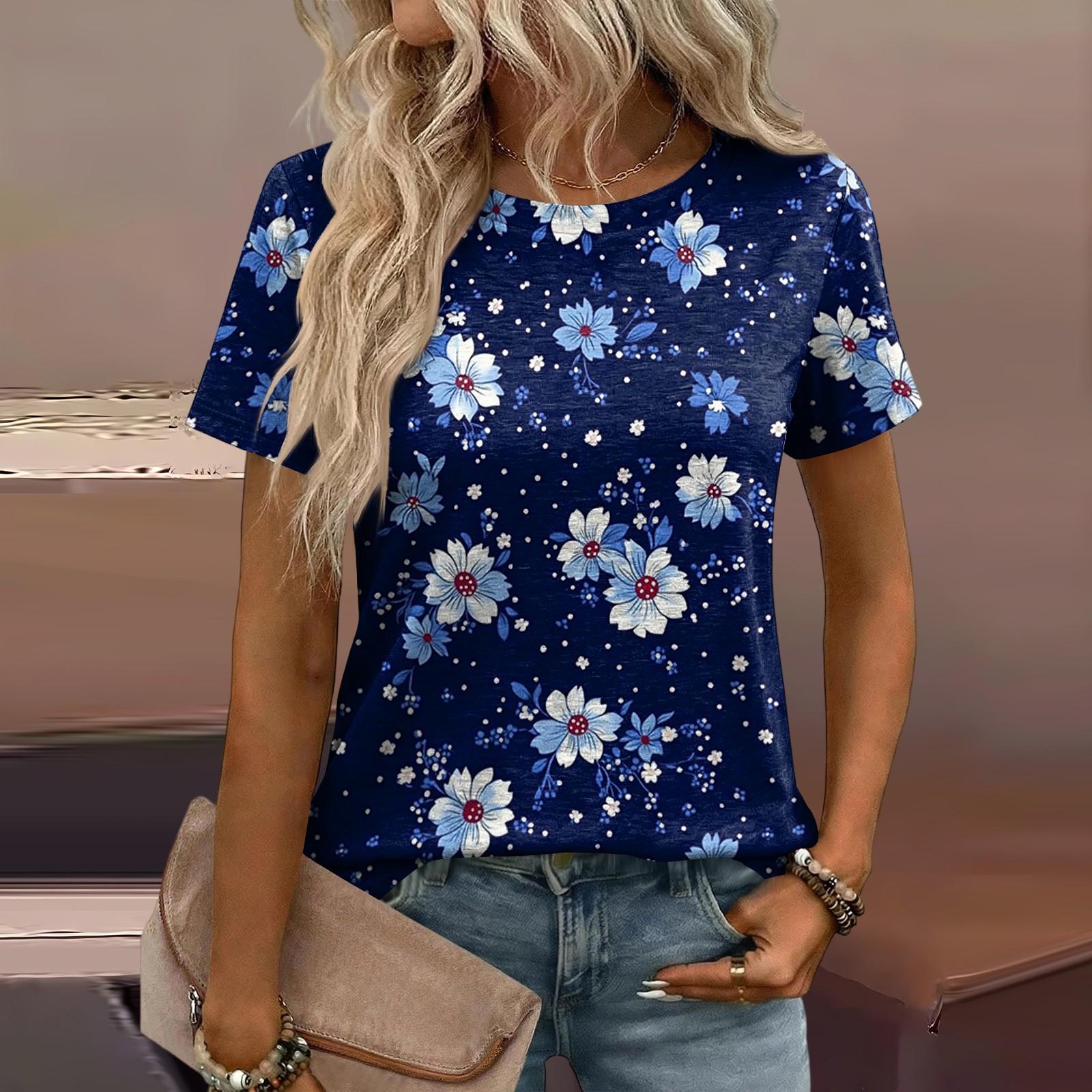 

Женская модная повседневная футболка свободного кроя с принтом L синий