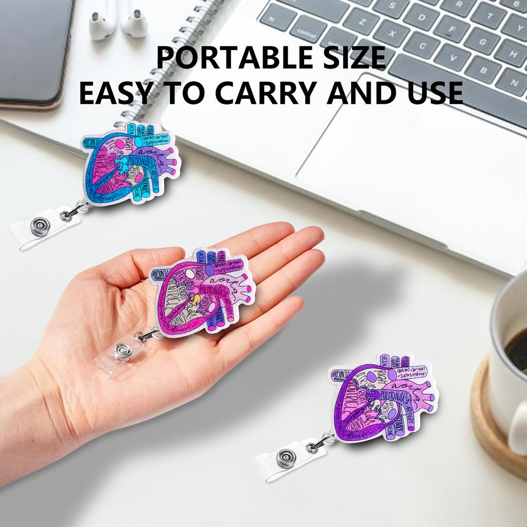 Heart Acrylic Glitter Elastic Clip Doctor Nurse Student Teacher Badge Holder Retractable Badge Reel