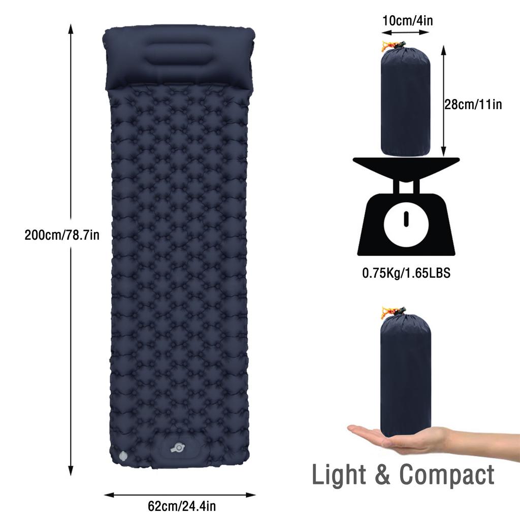 Self inflate Backpacking Air Pad Lightweight Sleeping Mat with Built in Foot Pump LT29 Navy Blue