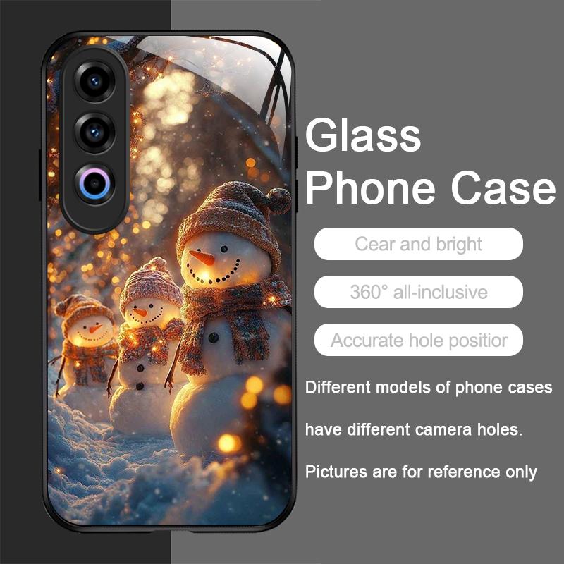 Cute Winter Christmas Snowman Pattern Tempered Glass Phone Case for Oneplus 13 R 12 11 10 9 Nord 2T CE 4 3 2 Lite ACE3 Pro Cover