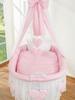 Wicker Moses Basket with Canopy Amelia - White + Pink Bedding